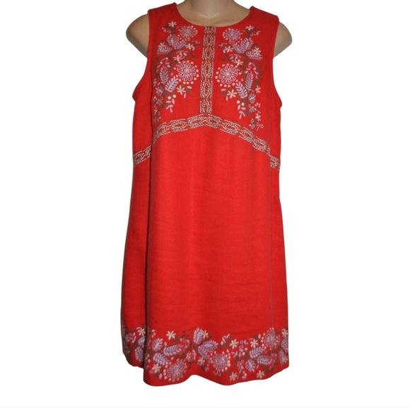 Anthropologie Aiko Embroidered Shift Dress Red Rouge Sleeveless Linen Plus 26 - Picture 7 of 14
